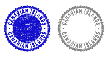 Grunge CANARIAN ISLANDS stamp seals isolated on a white background. Rosette seals with grunge texture in blue and gray colors. Vector rubber imitation of CANARIAN ISLANDS caption inside round rosette.