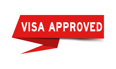 Red paper speech banner with word visa approved on white background (Vector)