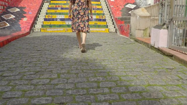 Slow motion Escadaria Selaron Stairs in Rio de Janeiro, Brazil.