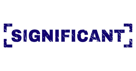 SIGNIFICANT caption seal print with distress texture. Text caption is placed inside corners. Blue vector rubber print of SIGNIFICANT with unclean texture.