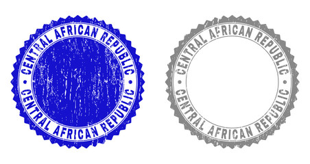 Grunge CENTRAL AFRICAN REPUBLIC stamp seals isolated on a white background. Rosette seals with grunge texture in blue and gray colors.