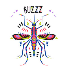 Vector flat illustration with stylized mosquito and lettering Buzzz