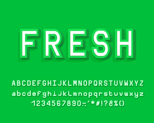 Modern 3D Alphabet, bright green color. Vector letters, numbers and punctuation marks