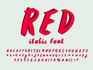 Alphabet modern design, Italic font. Hand drawn. Vector letters, numbers and punctuation marks