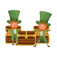 leprechauns with chest and coins character