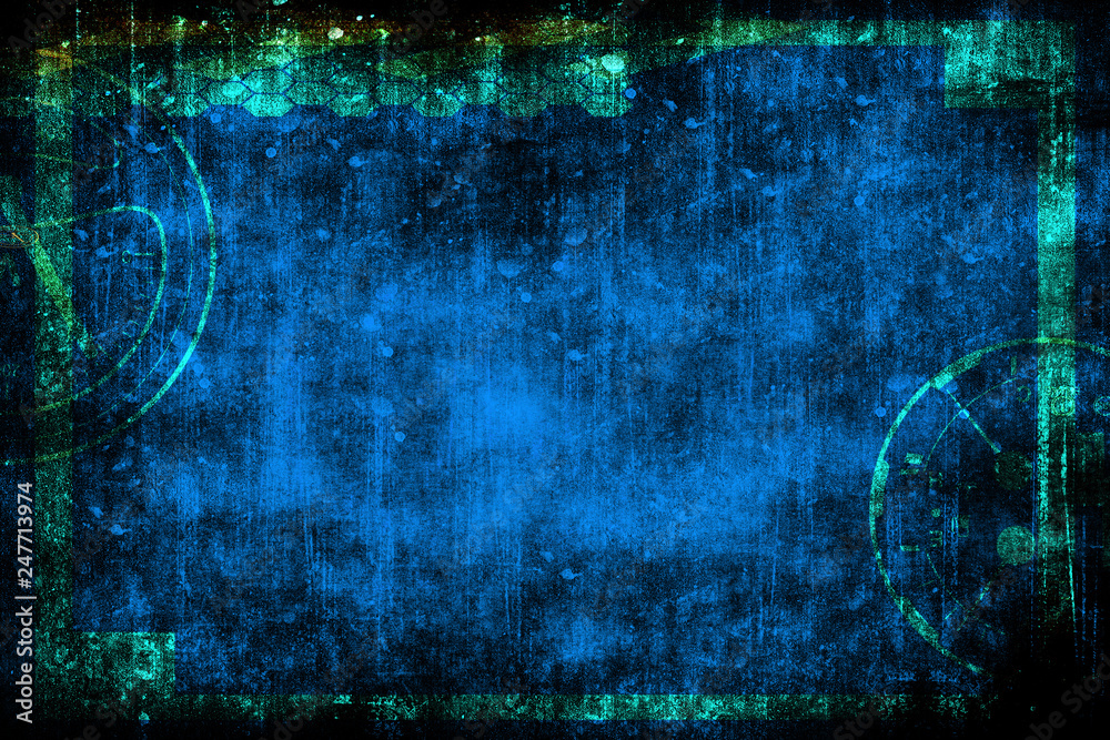 Wall mural abstract grunge futuristic cyber technology background. blueprint on old grungy scratch surface. gru