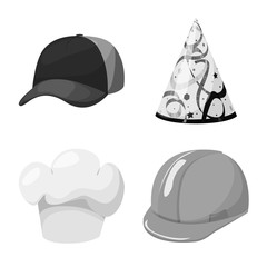 Vector design of hat and helmet icon. Collection of hat and profession stock symbol for web.