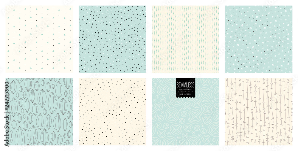 Wall mural set of abstract square backgrounds and sketch dots textures.