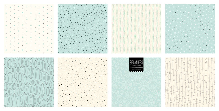 Set of abstract square backgrounds and sketch dots textures.