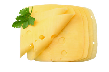 cheese slices isolated on white background. top view