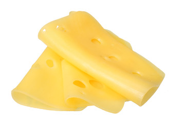 cheese slices isolated on white background. top view