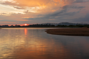 Sunset on a lake in Hohenrode in Germany