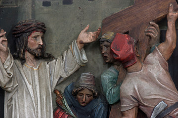 Fototapeta na wymiar Jesus is given his cross