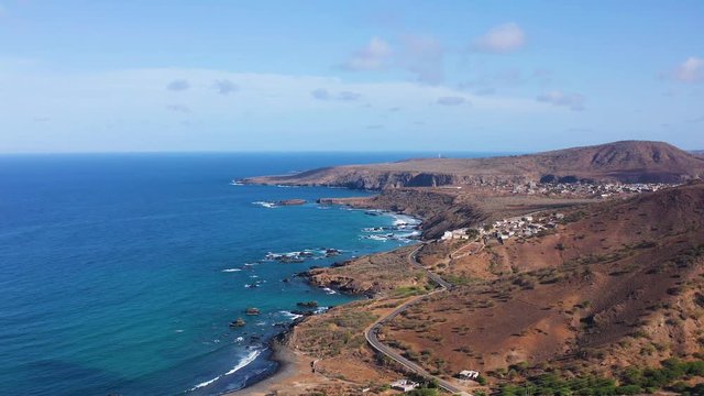 4K UHD aerial view wild coastline near Calheta  in Santiago - Cape Verde - Cabo Verde