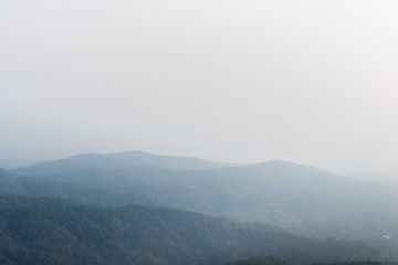mountains in the fog