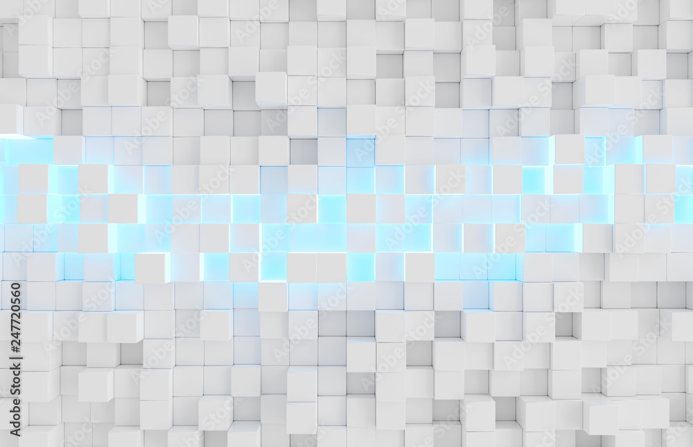 Aufkleber glowing white and blue squares background pattern 3d rendering