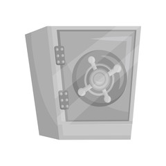 Flat vector icon of closed metal safe. Strong cabinet for storage of money and valuables