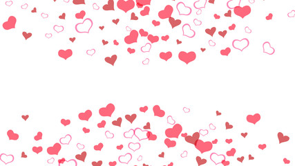 Part of the design of wallpaper, textiles, packaging, printing, holiday invitation for Valentine's Day. Red hearts of confetti crumbled. Red on White fond Vector. Stylish background.