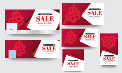 Limited time sale social media banner and poster set with creative heart shape for Valentine's Day.
