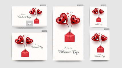 Funny expression heart shape balloons with envelope for Valentine's day header or banner set.