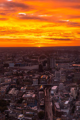 Beautiful Sunset and view of London Cityscape from the Shard Building 