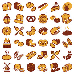 Bakery icon collection - vector outline illustration and silhouette