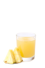 Glass of pineapple juice with slices isolated on white background