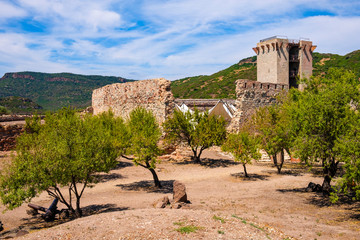Bosa, Sardinia, Italy - Main tower - Torre Maestra - of the Malaspina Castle, known also as Castle...