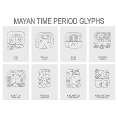 vector icon set with mayan time period  and associated glyphs