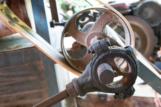 Vintage Machine And Pulley With Belt