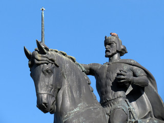 Statue of the king Tomislav riding a horse, placed in front of the main railway station in Zagreb, Croatia