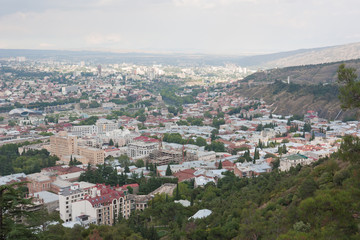 Fototapeta na wymiar Overlooking the center of Tbilisi from the Mtatsminda mountain. Tbilisi is the capital of Georgia