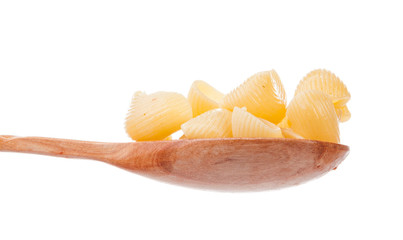 shell pasta in bowl, isolated on white background