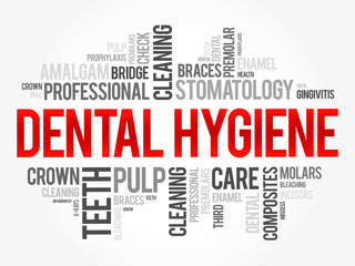 Dental hygiene word cloud collage, health concept background