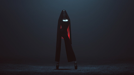 Futuristic Demon Assassin in a Corset and Pant Suit with a Veil 3d illustration 3d render  - obrazy, fototapety, plakaty