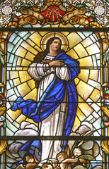 Virgin Mary, Stained glass