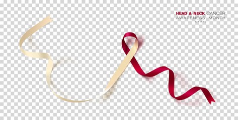Head and Neck Cancer Awareness Month. Burgundy and Ivory Color Ribbon Isolated On Transparent Background. Vector Design Template For Poster.