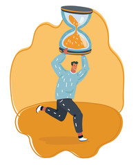 Hourglass in mans hand rushing to finish project