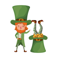 leprechauns with coins and hat isolated icon