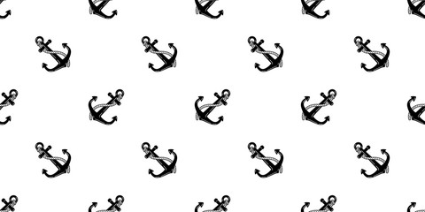 Anchor seamless pattern boat vector rope isolated pirate helm scarf Nautical maritime ocean sea repeat wallpaper tile background illustration