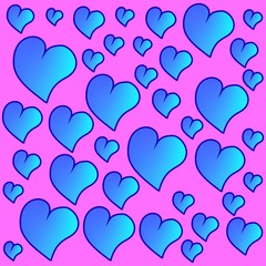 Funny blue seamless valentines pattern with cartoon gradient hearts.
