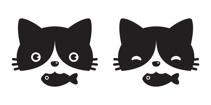 cat vector head icon logo kitten calico fish cartoon character illustration