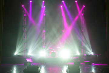 Free stage with lights background, lighting devices.