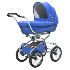 Fototapeta na wymiar Blue Baby Carriage, 3D rendering
