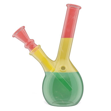 Glass bong in rasta flag colors, 3D rendering