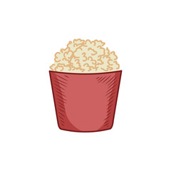 Vector design of popcorn pack isolated on white. Doodle hand drawn color illustration
