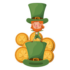 leprechaun with coins and hat isolated icon