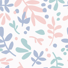 Seamless pattern with pale flowers and herbs