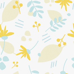 Seamless pattern with tender flowers and herbs