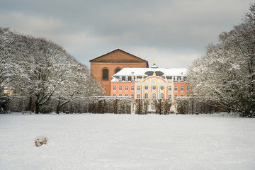 Palace garden in Trier, covered in snow